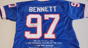 Cornelius Bennett Autographed Custom Career Stat Blue Jersey