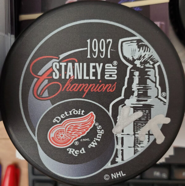 Vladimir Konstantinov Detroit Red Wings Autographed 1997 Stanley Cup Champions Puck