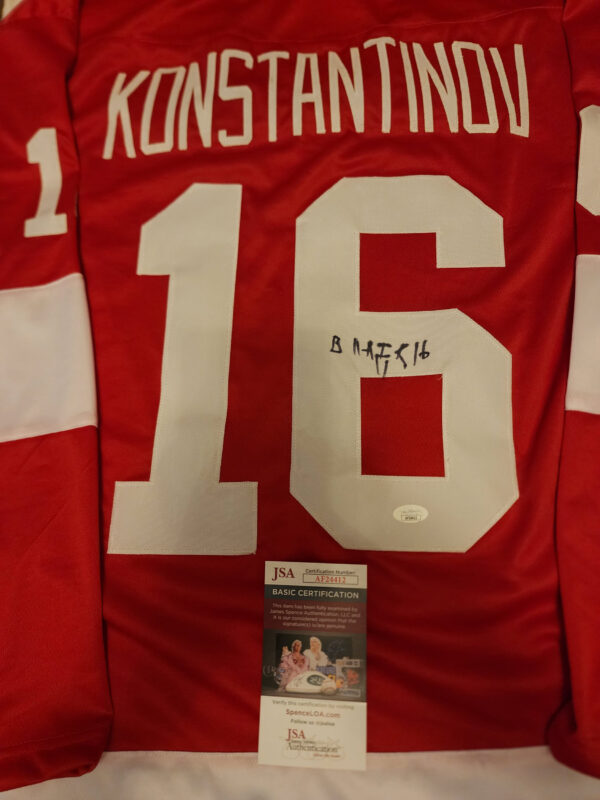 Vladimir Konstantinov Autographed Custom Red Wings Jersey JSA COA 3