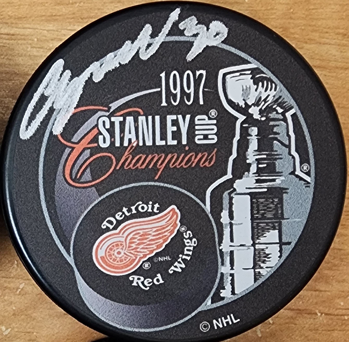Chris Osgood Autographed 1997 Stanley Cup Puck SILVER