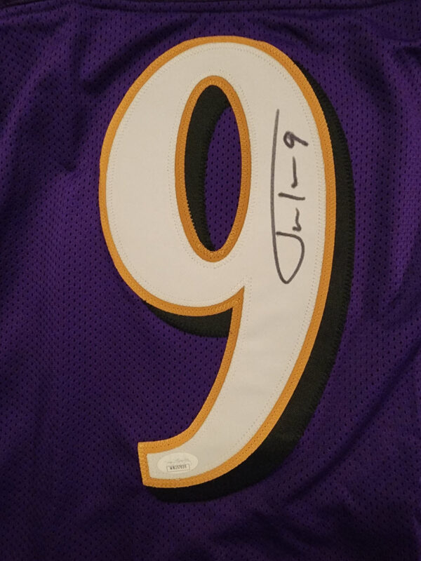 Justin Tucker Autographed Purple Custom Stat Jersey v2